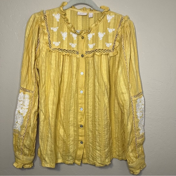 LOGO by Lori Goldstein Tops - LOGO Lavish by Lori Goldstein Womens Medium Textured Woven Embroidered Boho
